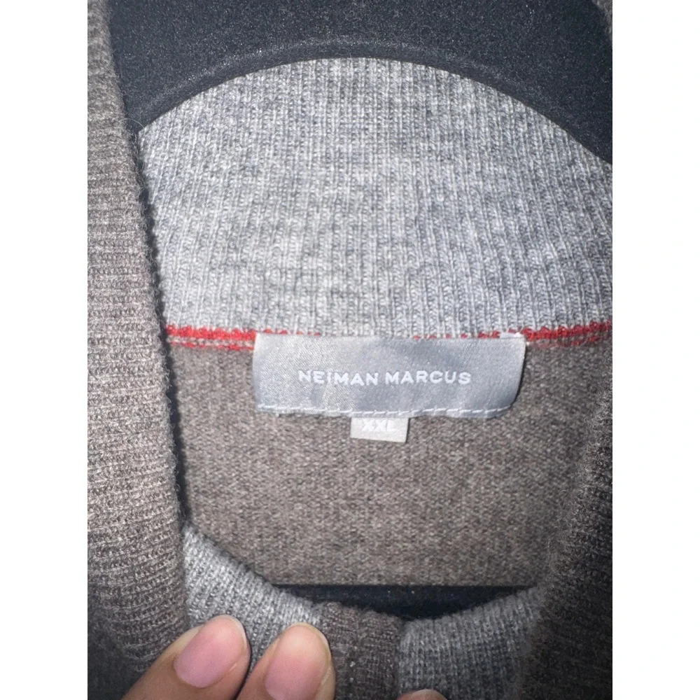 Neiman Marcus Mens XXL Cashmere Merino Wool Quarter Zip Sweater Charcoal Grey - Picture 2 of 7